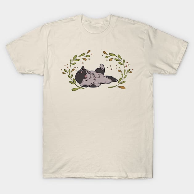 Cute Black and Grey Cat T-Shirt by Thirea